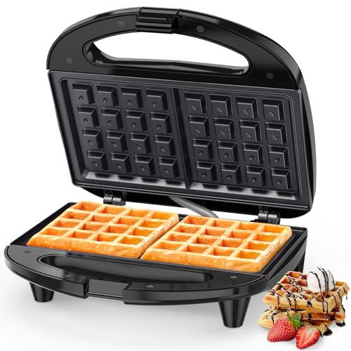 Snailar Waffeleisen, Kompakt & Stilvoll 750W Belgische Waffelmaschine – 2 Scheiben Quadratische Waffeleisen - Antihaft, Leicht zu Reinigen, Für Goldene Knusprige Waffeln von SNAILAR