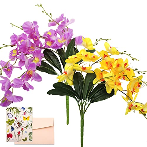 SNAIL GARDEN Künstliche Orchideen aus Seide,Künstlichen Phalaenopsis Orchidee mit 40 Blütenköpfen, 60cm lang Künstliche Blumen Orchideen für Zuhause Büro Hochzeit Dekor Tischdekor (Gelb & Lila) von SNAIL GARDEN