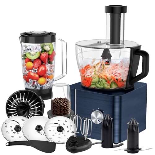 SNDOAS Küchenmaschine, 1100W Multifunktional Food Processor, 3,2 L Rührschüssel Teig Kneten, Küchenmaschine Zerkleinerer, 1,5 L mixer, Mahlwerk, Dunkelblau von SNDOAS