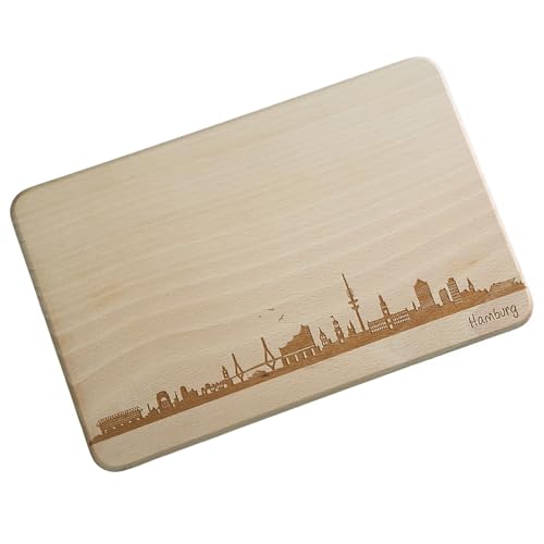 Brotzeitbrett Hamburg Skyline | Frühstücksbrettchen aus Buche | Holz Schneidbrett | Geschenk mit Gravur | Frühstücksbrett (Brett L (26x16x1,5cm), ohne persönlicher Gravur) von SNEG