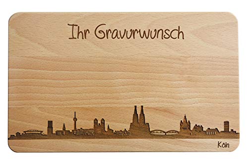 SNEG Brotzeitbrett Köln Skyline | Frühstücksbrettchen aus Buche | Holz Schneidbrett | Geschenk mit Gravur | Frühstücksbrett | Nordrhein-Westfalen (22x14x1cm - mit persönlicher Gravur) von SNEG