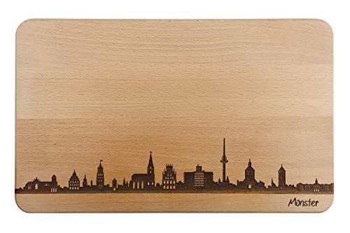 Brotzeitbrett Münster Skyline | Frühstücksbrettchen aus Buche | Holz Schneidbrett | Geschenk mit Gravur | Frühstücksbrett | Nordrhein-Westfalen (Standard (22x14x1cm), 1. ohne persönlicher Gravur) von SNEG