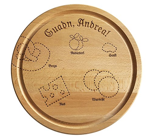 SNEG-DE Brotzeitteller rund mit bayrischem Motiv (Vesperteller) | Guadn | urig | bayrisch | bayerisch | Brotzeit | persönliche Gravur möglich (mit Personalisierung) von SNEG-DE