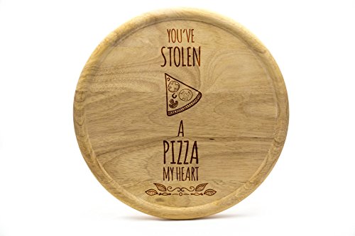 SNEG-DE Pizzateller 32cm aus Holz (Gummibaumholz) - Pizza Motiv - You've stolen a Pizza my heart | Gravur | Geschenk | Pizzateller von SNEG-DE