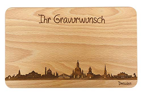 SNEG Brotzeitbrett Dresden Skyline | Frühstücksbrettchen aus Buche | Holz Schneidbrett | Geschenk mit Gravur | Frühstücksbrett | Sachsen (22x14x1cm - mit persönlicher Gravur) von SNEG