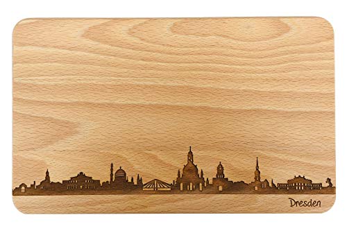 SNEG Brotzeitbrett Dresden Skyline | Frühstücksbrettchen aus Buche | Holz Schneidbrett | Geschenk mit Gravur | Frühstücksbrett | Sachsen (26x16x1,5cm (L) - ohne persönlicher Gravur) von SNEG