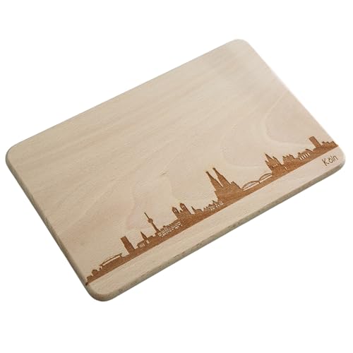 Brotzeitbrett Köln Skyline | Frühstücksbrettchen aus Buche | Holz Schneidbrett | Geschenk mit Gravur | Frühstücksbrett | Nordrhein-Westfalen (26x16x1,5cm (L) - ohne persönlicher Gravur) von SNEG