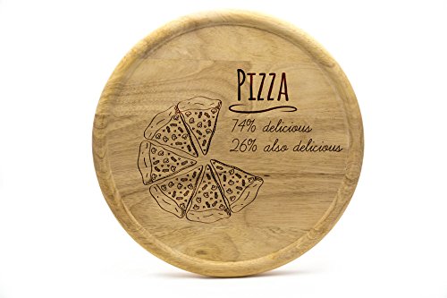 SNEG-DE Pizzateller 32cm aus Holz (Gummibaumholz) - Pizza Motiv - Delicious Pizza | Gravur | Geschenk | Pizzateller von SNEG-DE