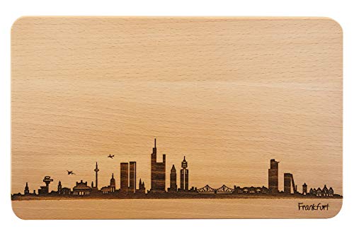 Brotzeitbrett Frankfurt Skyline | Frühstücksbrettchen aus Buche | Holz Schneidbrett | Geschenk mit Gravur | Hessen | Frühstücksbrett (Brett L (26x16x1,5cm), ohne persönlicher Gravur) von SNEG