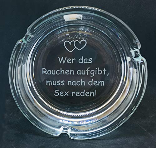 Aschenbecher aus Glas mit lustigen Sprüchen oder eigenem Text | Geschenk für Raucher (Motiv 3 - Sex) von SNEG