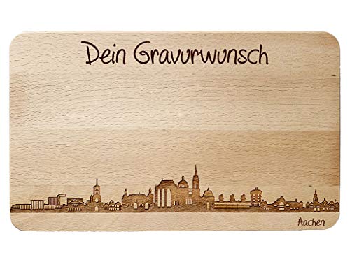 Brotzeitbrett Aachen Skyline | Frühstücksbrettchen aus Buche | Holz Schneidbrett | Geschenk mit Gravur | Frühstücksbrett | Nordrhein-Westfalen (Brett L (26x14x1,5 cm), 2. mit persönlicher Gravur) von SNEG