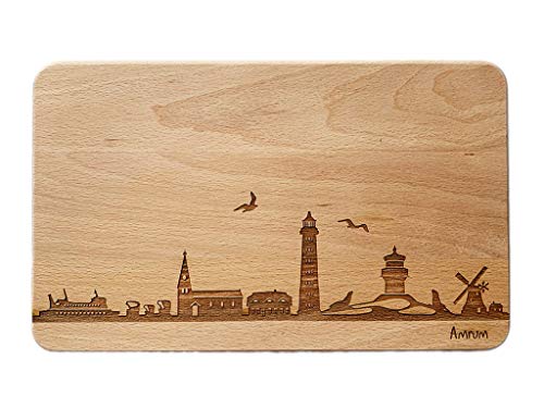 Brotzeitbrett Amrum Skyline | Frühstücksbrettchen aus Buche | Holz Schneidbrett | Geschenk mit Gravur | Frühstücksbrett | Schleswig-Holstein (Brett L (26x16x1,5cm), 1. ohne persönliche Gravur) von SNEG