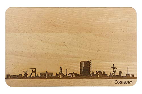 Brotzeitbrett Oberhausen Skyline | Frühstücksbrettchen aus Buche | Holz Schneidbrett | Geschenk mit Gravur | Frühstücksbrett | Nordrhein-Westfalen (Standard (22x14x1cm), 1. ohne persönlicher Gravur) von SNEG