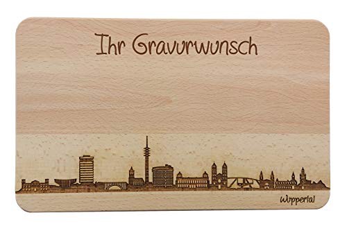 Brotzeitbrett Wuppertal Skyline | Frühstücksbrettchen aus Buche | Holz Schneidbrett | Geschenk mit Gravur | Frühstücksbrett | Nordrhein-Westfalen (Standard (22x14x1cm), 2. mit persönlicher Gravur) von SNEG