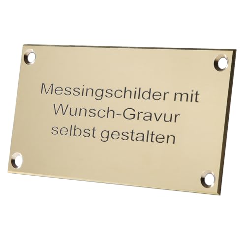 Messingschild mit Gravur – 120 × 60 mm – Schild aus massivem Messing mit Wunschtext – inkl. 4 Lochbohrungen – optional mit Zaponlack – Türschild, Namensschild, Firmenschild von SNEG
