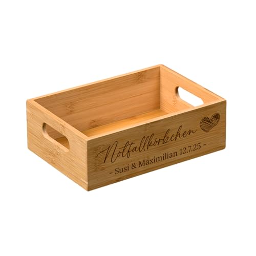 Notfallkörbchen für Hochzeit personalisiert - Notfallbox aus Holz (Bambus) mit Gravur (Motiv #1) von SNEG