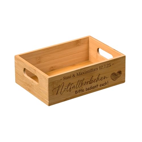 Notfallkörbchen für Hochzeit personalisiert - Notfallbox aus Holz (Bambus) mit Gravur (Motiv #2) von SNEG