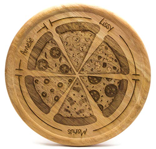 SNEG Pizzateller 32cm aus Holz mit lustiger, persönlicher Gravur und Pizza-Motiv von SNEG
