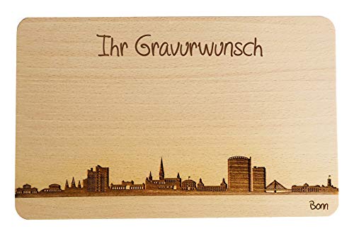 SNEG Brotzeitbrett Bonn Skyline | Frühstücksbrettchen aus Buche | Holz Schneidbrett | Geschenk mit Gravur | Frühstücksbrett | Nordrhein-Westfalen (Standard (22x14x1cm), 2. mit persönlicher Gravur) von SNEG