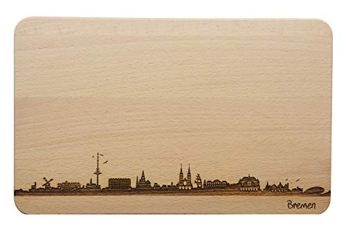 SNEG Brotzeitbrett Bremen Skyline | Frühstücksbrettchen aus Buche | Holz Schneidbrett | Geschenk mit Gravur | Frühstücksbrett (Standard (22x14x1cm), 1. ohne persönlicher Gravur) von SNEG