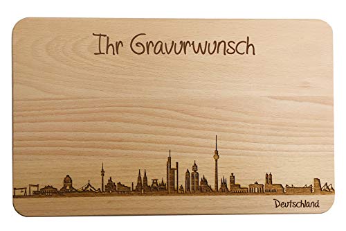 Brotzeitbrett Deutschland Skyline | Frühstücksbrettchen aus Buche | Holz Schneidbrett | Deutschland Souvenir mit Gravur | Frühstücksbrett (Brett XL (35x23x1,5cm), 2. mit persönlicher Gravur) von SNEG