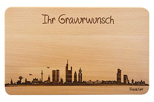 Brotzeitbrett Frankfurt Skyline | Frühstücksbrettchen aus Buche | Holz Schneidbrett | Geschenk mit Gravur | Hessen | Frühstücksbrett (Brett XL (35x23x1,5cm), mit persönlicher Gravur) von SNEG