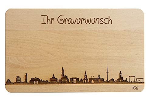SNEG Brotzeitbrett Kiel Skyline | Frühstücksbrettchen aus Buche | Holz Schneidbrett | Geschenk mit Gravur | Frühstücksbrett | Schleswig-Holstein (Standard (22x14x1cm), 2. mit persönlicher Gravur) von SNEG