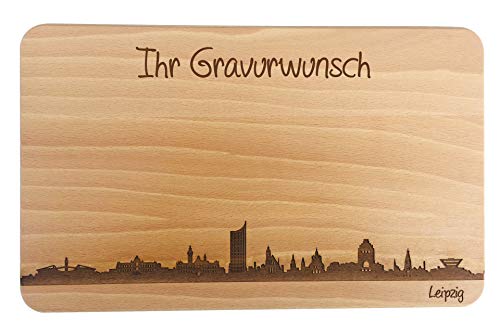 SNEG Brotzeitbrett Leipzig Skyline | Frühstücksbrettchen aus Buche | Holz Schneidbrett | Geschenk mit Gravur | Frühstücksbrett | Sachsen (Standard (22x14x1cm), 2. mit persönlicher Gravur) von SNEG