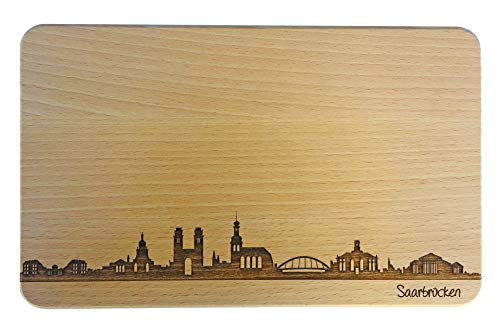 SNEG Brotzeitbrett Saarbrücken Skyline | Frühstücksbrettchen aus Buche | Holz Schneidbrett | Geschenk mit Gravur | Frühstücksbrett | Saarland (Standard (22x14x1cm), 1. ohne persönlicher Gravur) von SNEG