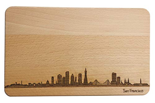 SNEG Brotzeitbrett San Francisco Skyline | Frühstücksbrettchen aus Buche | Holz Schneidbrett | Geschenk mit Gravur | Frühstücksbrett | Kalifornien (Brett L (26x16x1,5cm), 1. ohne persönlicher Gravur) von SNEG