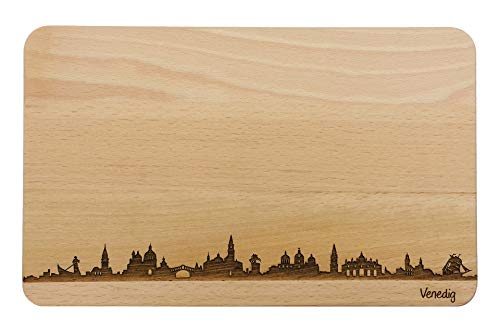 SNEG Brotzeitbrett Venedig Skyline | Frühstücksbrettchen aus Buche | Holz Schneidbrett | Geschenk mit Gravur | Frühstücksbrett | Italien (Standard (22x14x1cm), 1. ohne persönlicher Gravur) von SNEG