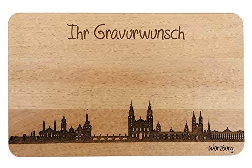 Brotzeitbrett Würzburg Skyline | Frühstücksbrettchen aus Buche | Holz Schneidbrett | Geschenk mit Gravur | Frühstücksbrett | Bayern (Brett XL (35x23x1,5cm), 2. mit persönlicher Gravur) von SNEG
