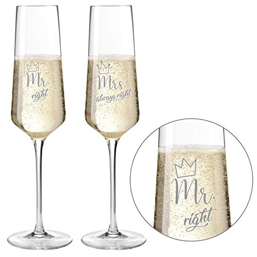 Sektgläser - Champagnergläser 2er Set "Modern" 220ml mit Gravur als Geschenk zur Hochzeit | Namen und Datum personalisierbar | Verschiedene Motive (Motiv "Mr. & Mrs." (2er Set)) von SNEG