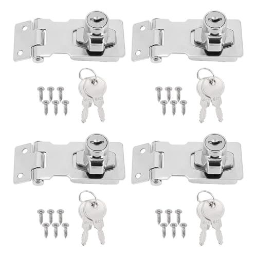 4 Stück Schlüssel-Haspenschlösser, 2,5-Zoll-Drehknopf, Schlüssel-Verriegelungshaspe, Sicherheits-Haspenriegel aus Metall mit verschiedenen Schlüsseln Für Cupboard, Schranktüren von SNGUOQ