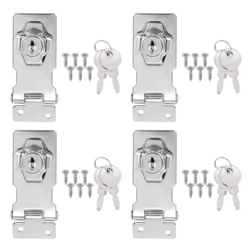 4 Stück Schlüssel-Haspenschlösser, 2,5-Zoll-Drehknopf, Schlüssel-Verriegelungshaspe, Sicherheits-Haspenriegel aus Metall mit verschiedenen Schlüsseln Für Cupboard, Schranktüren von SNGUOQ