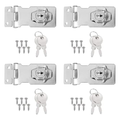 4 Stück Schlüssel-Haspenschlösser, 2,5-Zoll-Drehknopf,Verriegelungshaspe, Sicherheits-Haspenriegel aus Metall Für Cupboard, Schranktüren von SNGUOQ