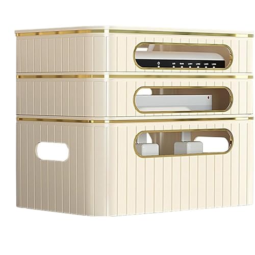 Router-Organisator Wifi Router Hider Box Desktop Kabel Organizer Box Router Organizer Box for Büroboden oder Desktop Für die Wanddekoration(Gold-3-Layer) von SNGUOQ