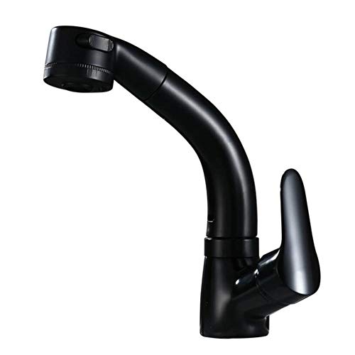 Basin Mixer Tap with Pull Out Spray Bathroom Taps Black Brass Single Hole Hot and Cold Lifting Rotating Retractable Basin Faucet-C von SNHHNSW