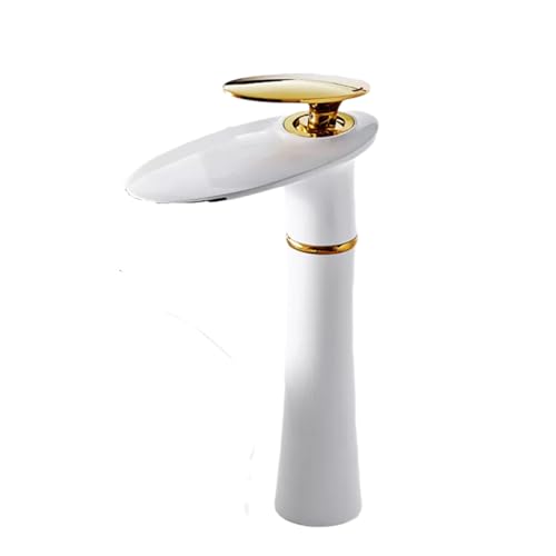 Basin Mixer Taps Waterfall Faucet Toilet Bathroom Cabinet Washbasin Above Counter Basin Full Copper Single Hole Basin Cold and Hot Water Faucet Black, White + Gold High von SNHHNSW