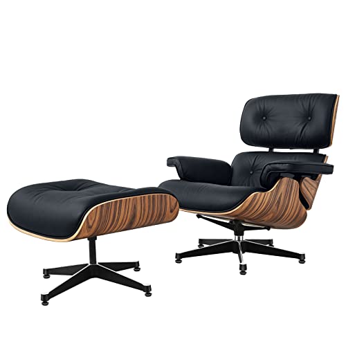 SNKBOAT Moderner Fernsehsessel,loungesessel mit hocker,Liegesessel,Ergonomischer Stuhl,Relaxsessel aus Echtleder,Fernsehsessel mit Liegefunktion (helles Rosenholz & Schwarz H 83.8) von SNKBOAT