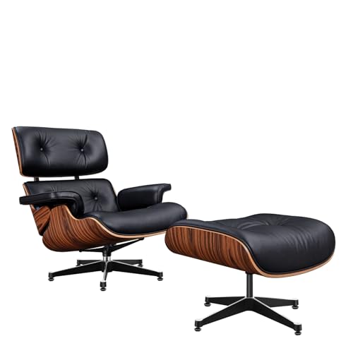 SNKBOAT Moderner Fernsehsessel,loungesessel mit hocker,Liegesessel,Ergonomischer Stuhl,Relaxsessel aus Echtleder,Fernsehsessel mit Liegefunktion (helles Rosenholz & Schwarz H 88) von SNKBOAT