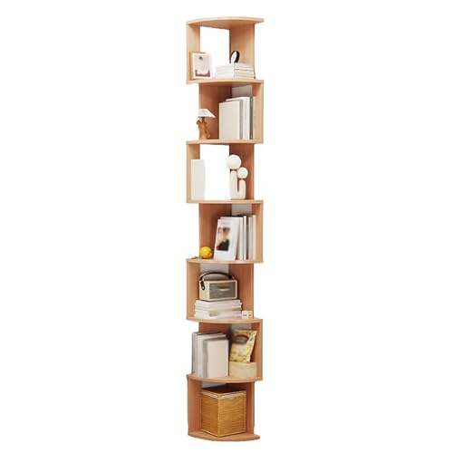 SNMIT Eckbücherregal Mit 7 Ebenen, Offenes Hohes Eckregal, Bodenstehende Eckbücherregale, L-förmige Aufbewahrung Aus Holz for Kleine Räume Im Home Office(7-Tiers) von SNMIT