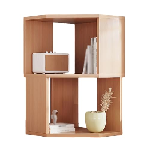 SNMIT Freistehende Eckbücherregale, Eckbücherregal Mit 2–5 Ebenen, Hohes Eckregal Mit Schallwand, Offener L-förmiger Stauraum for Kleine Räume Im Home Office(Original Wood Color,2-Tier) von SNMIT