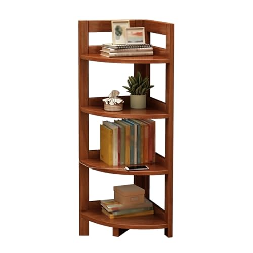 SNMIT Offenes Eckbücherregal, Bodenstehende Eckbücherregale, Hohes Eckregal Mit 4 Ebenen, L-förmiger Stauraum for Kleine Räume Im Home Office(Walnut Color) von SNMIT