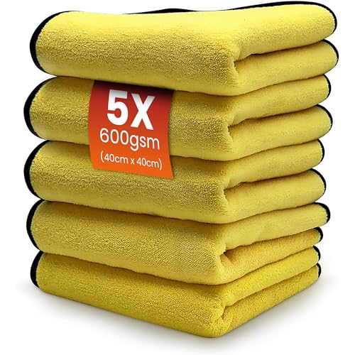 SNOMOZ® 5X Ultra-Absorber Microfasertuch Trockentuch für Auto und Motorrad ∣ 40 x 40 cm Vorteilspack ∣ 600gsm Saugleistung und Ultra weich von SNOMOZ