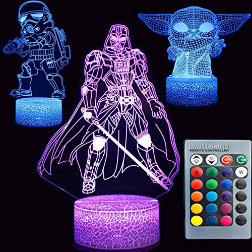SNOMYRS 3D Super Hero Nachtlicht 16 farbwechselnde Tischlampen mit Fernbedienung und Smart Touch, Geschenke für Jungen, Mädchen und Super Hero Fans 3er Pack von SNOMYRS