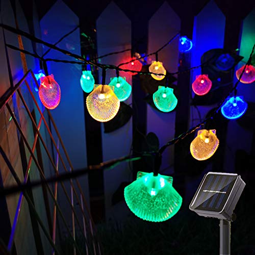 SNOMYRS Solar-Lichterkette für den Außenbereich, Muschel-Märchen-Lichterkette mit 30 LEDs, 6,3 m, Muschel-Lichterkette für Party, Hochzeit, Garten Dekoration (mehrfarbig) von SNOMYRS
