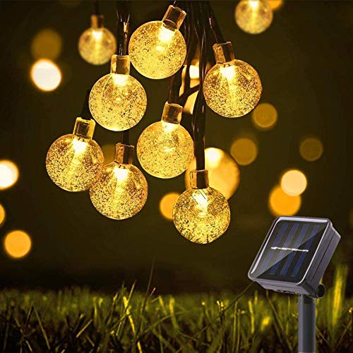 SNOMYRS Solar-Lichterkette für den Außenbereich 50LED 22,9 Fuß wasserdichtes Solar-Kristallkugellicht, mit 8 Beleuchtungsmodi, geeignet für Gartenterrasse Veranda-Hochzeitsparty-Dekoration (Warmweiß) von SNOMYRS