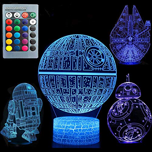 SNOMYRS Star-Wars Geschenke 3D Lampe Spielzeug Nachtlicht mit 4 Stück Nachtlicht 16 Farbwechsel mit Fernbedienung oder TouchPerfekte Geschenke für Star Wars Fans von SNOMYRS