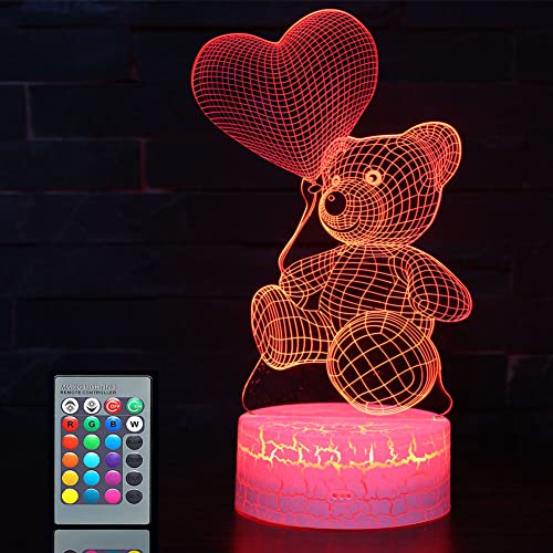 SNOMYRS Valentinstag 3D Bär Nachtlicht 16 Farben optische Täuschung Lampe Bär für Kinder und Paare Farbwechsel Acryl LED Nachtlicht Valentinstagsgeschenk von SNOMYRS
